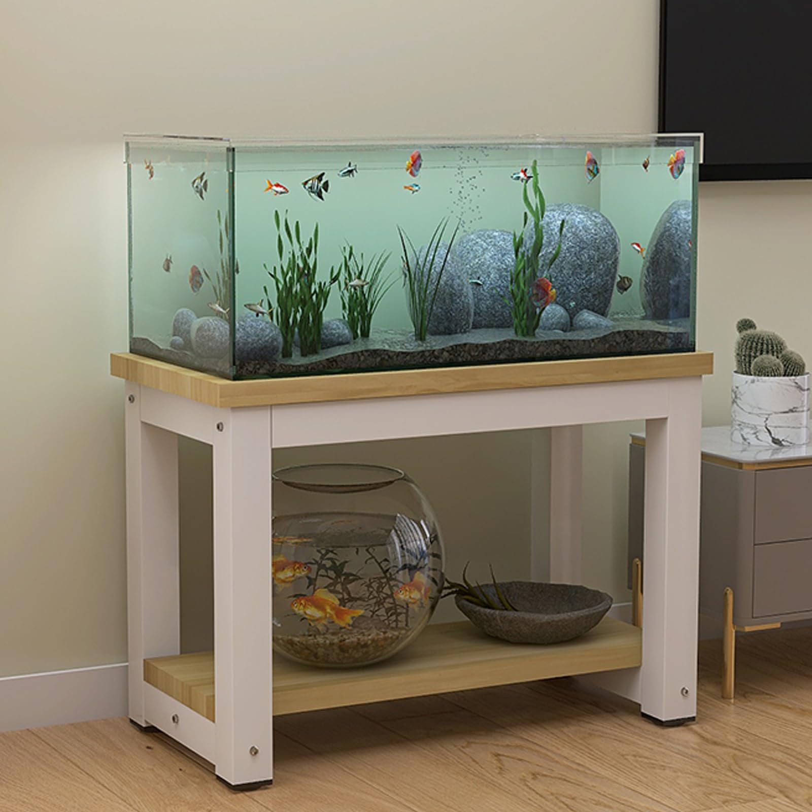 Soporte para acuario de suelo de 2 niveles y estante multifuncional para terrario