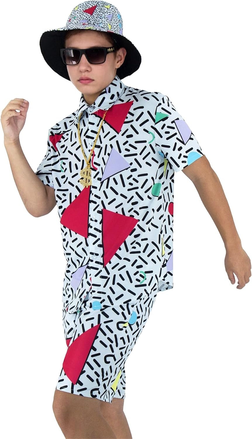 80s 90s Outfit for Men Hip Hop Costume Men's Hawaiian Shirt ande Short Set Rapper Cosplay Halloween with Accessories - Image 7