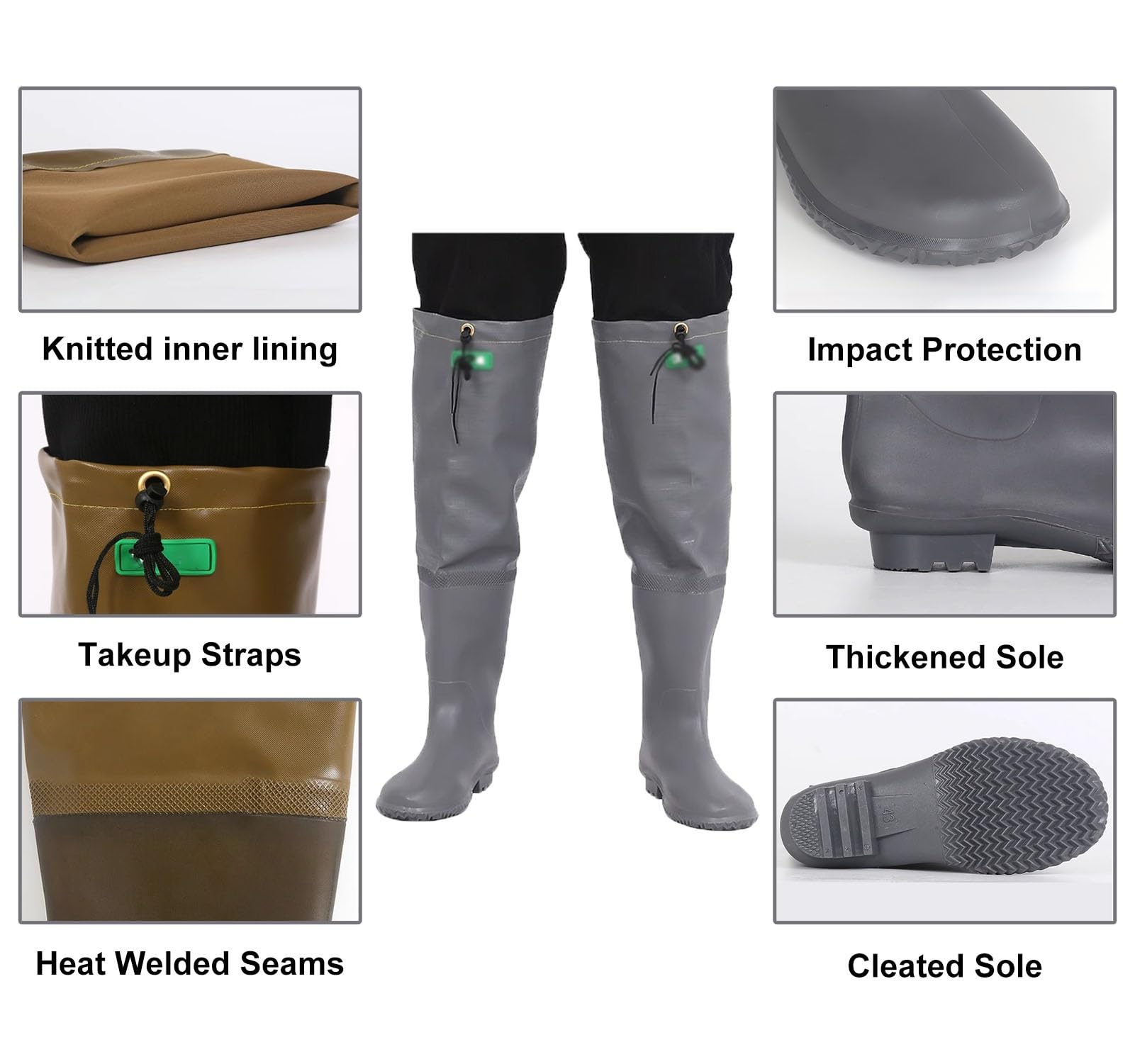 Stivali di Gomma Impermeabili per trampolieri dell Stivali da Pesca in Nylon PVC Grigio, Stivali da Pesca Unisex Leggeri Fatti for durare, for Laghi, Pesca e Caccia(5)