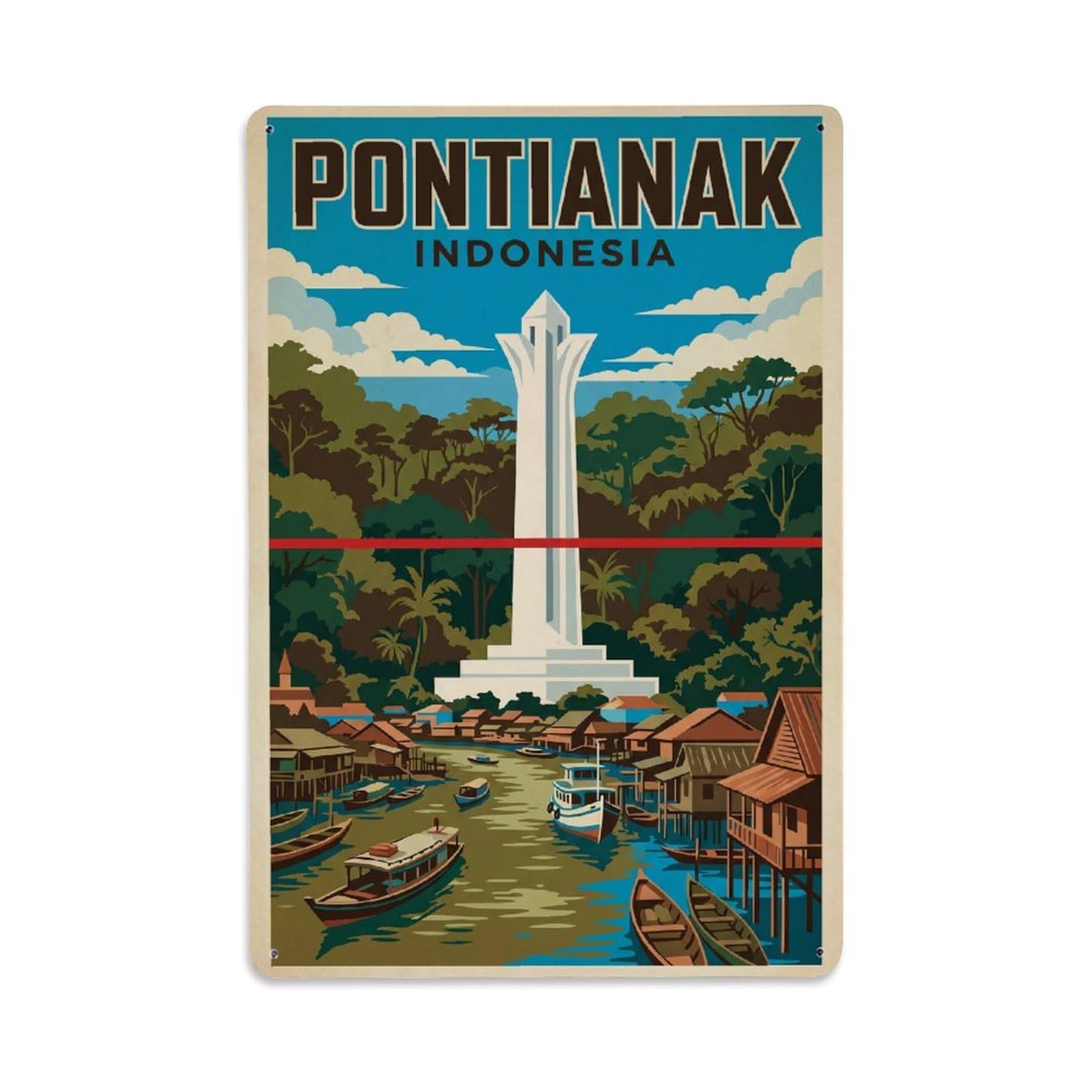 Indonesia Pontianak Vintage Travel Metal Tin Sign Plaque Wall Decor for Cafe, Club Bar, Office, Garden Metal Poster 8x12Inch
