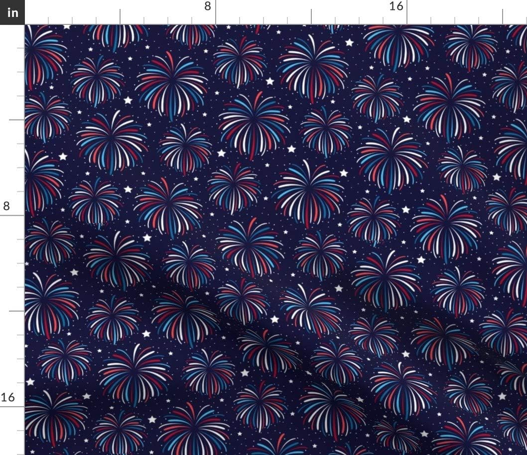 Spoonflower Fabric - Star Night America USA 4Th of July Patriotic Firework Fireworks Red Printed on Petal Signature Cotton Fabric by The Yard - Sewing Quilting Apparel Crafts Decor