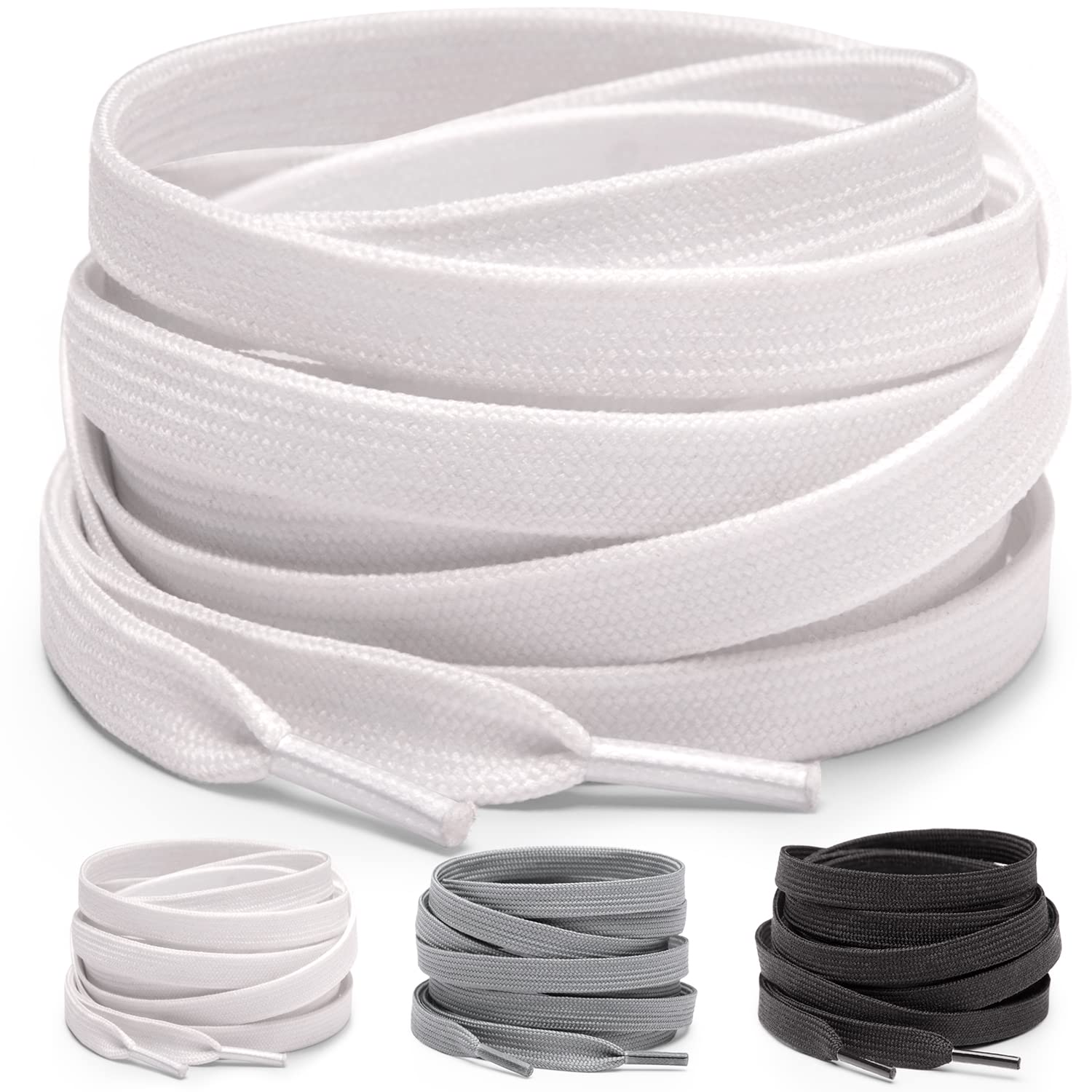 Miscly Flat Shoelaces [3 Pairs] 8mm Wide - Shoe Laces For All types of Shoes & Sneakers