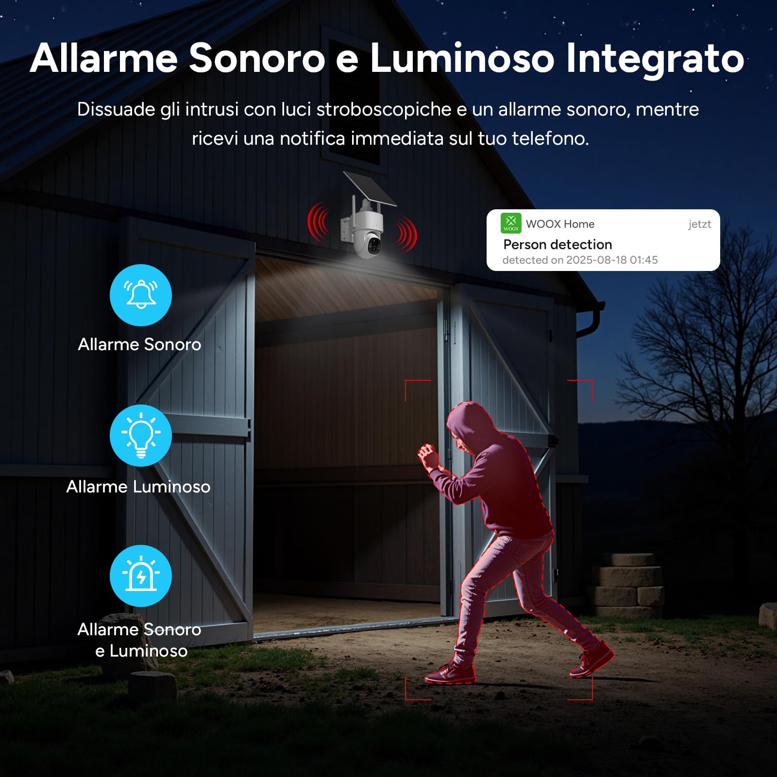 WOOX Telecamera di Sorveglianza Esterna senza WiFi, 2K 3MP Telecamera 4G LTE con Pannello Solare, PTZ 355° e 140°, Visione Notturna a Colori, rilevamento AI, Locale e Cloud (Senza scheda SIM)