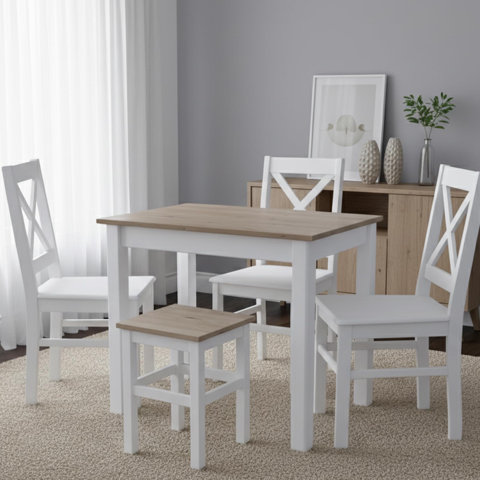 Esstisch aus Holz | 80x60 | holztisch | für 2 Personen | klein Tisch | Skandinavischer Stil | aus Kiefernholz | küchentisch | Tischplatte: Artisan Eiche