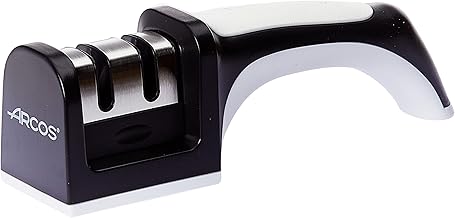 Arcos Sharpeners, Hand Knife Sharpener, Made of ABS + TPE, Ceramic and Carbide Rollers, White and Black