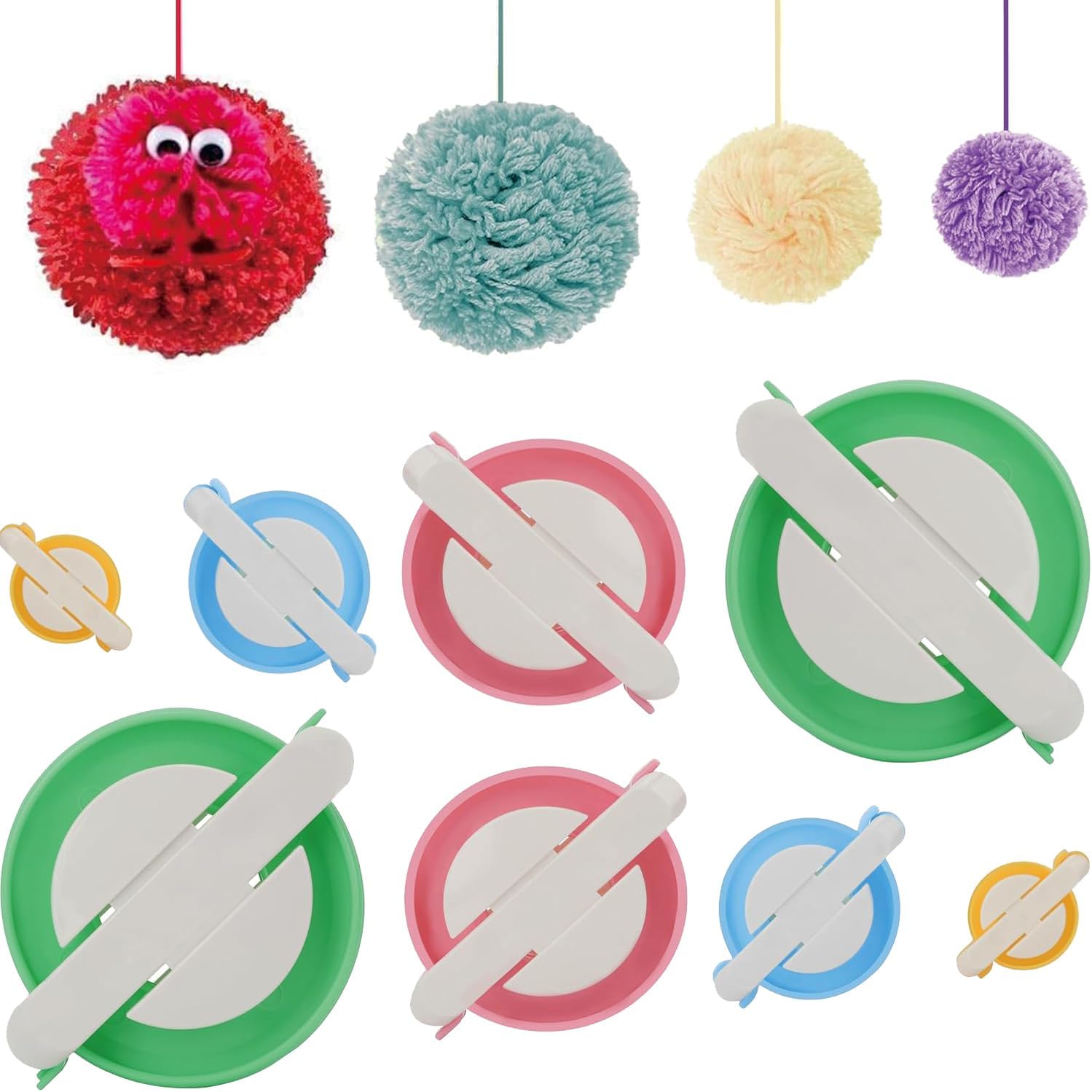 Pom pom Maker, 4 Sizes Pom-pom Maker Fluff Ball Weaver Needle Craft DIY Wool Knitting Craft Tool Set with 12 Acrylic Yarn Balls & Scissors