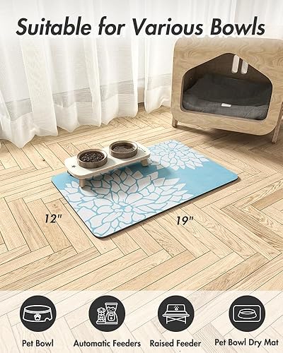 Miniatura 8 de MontVoo -Tapete de alimentación de mascotas, tapete absorbente de comida floral para gatos y perros, tapete para comida y agua, sin marca de agua,