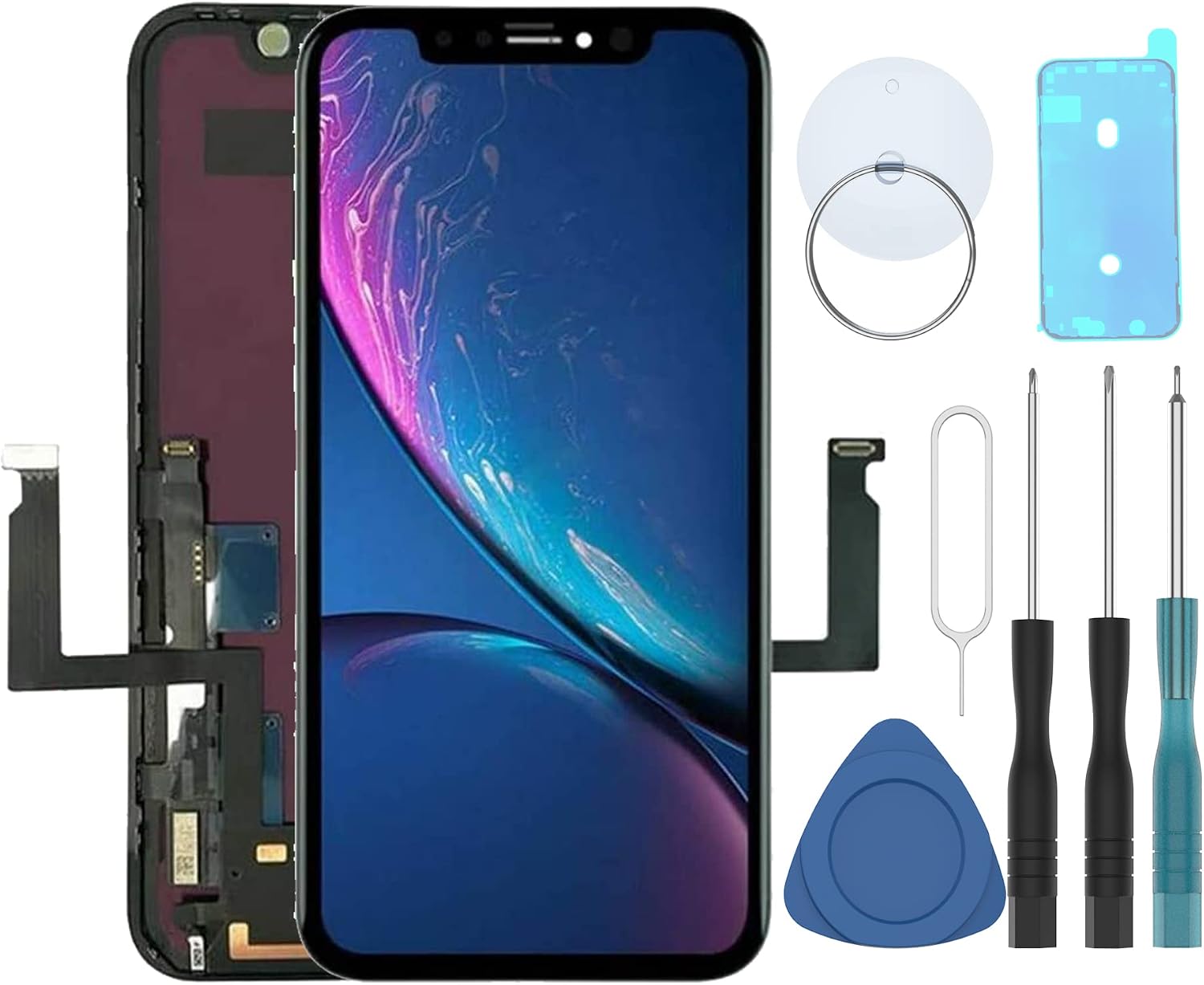 for iPhone XR 6.1 inch Replacement Digitizer Display Touch Screen LCD Assembly Repair Tools and Waterproof Frame Adhesive Included Black