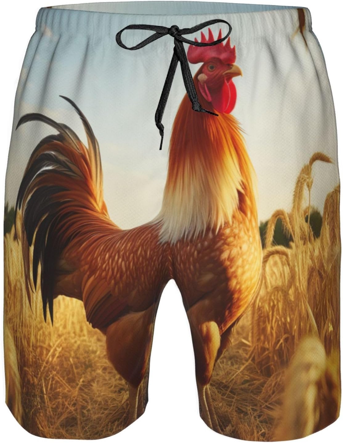 Mens Rooster Print Beach Shorts,Casual Summer Shorts for Men,Quick Dry Polyester