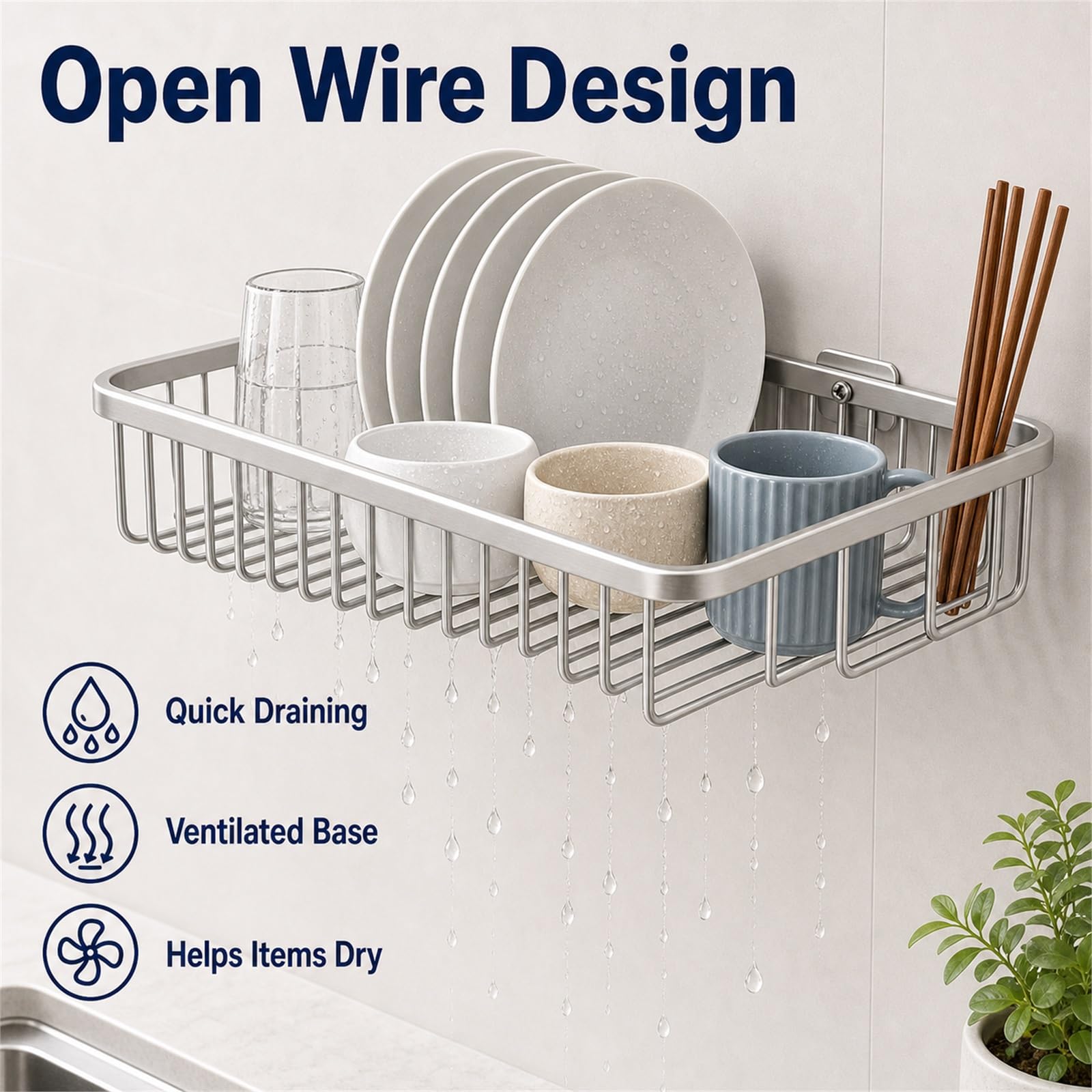 Escurridor De Platos para Fregadero,Escurridor De Platos Colgante,Escurridor De Platos,PrevencióN De La OxidacióN,Puede Contener Cubiertos,Platos PequeñOs Y Tazas