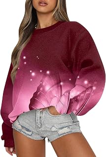 KEXIMIXUE Women's Coats Cozy Long Sleeve Clubwear Classic Pullover Womens Festival Cropped Soli Crew Neck Loose Pullover Womens