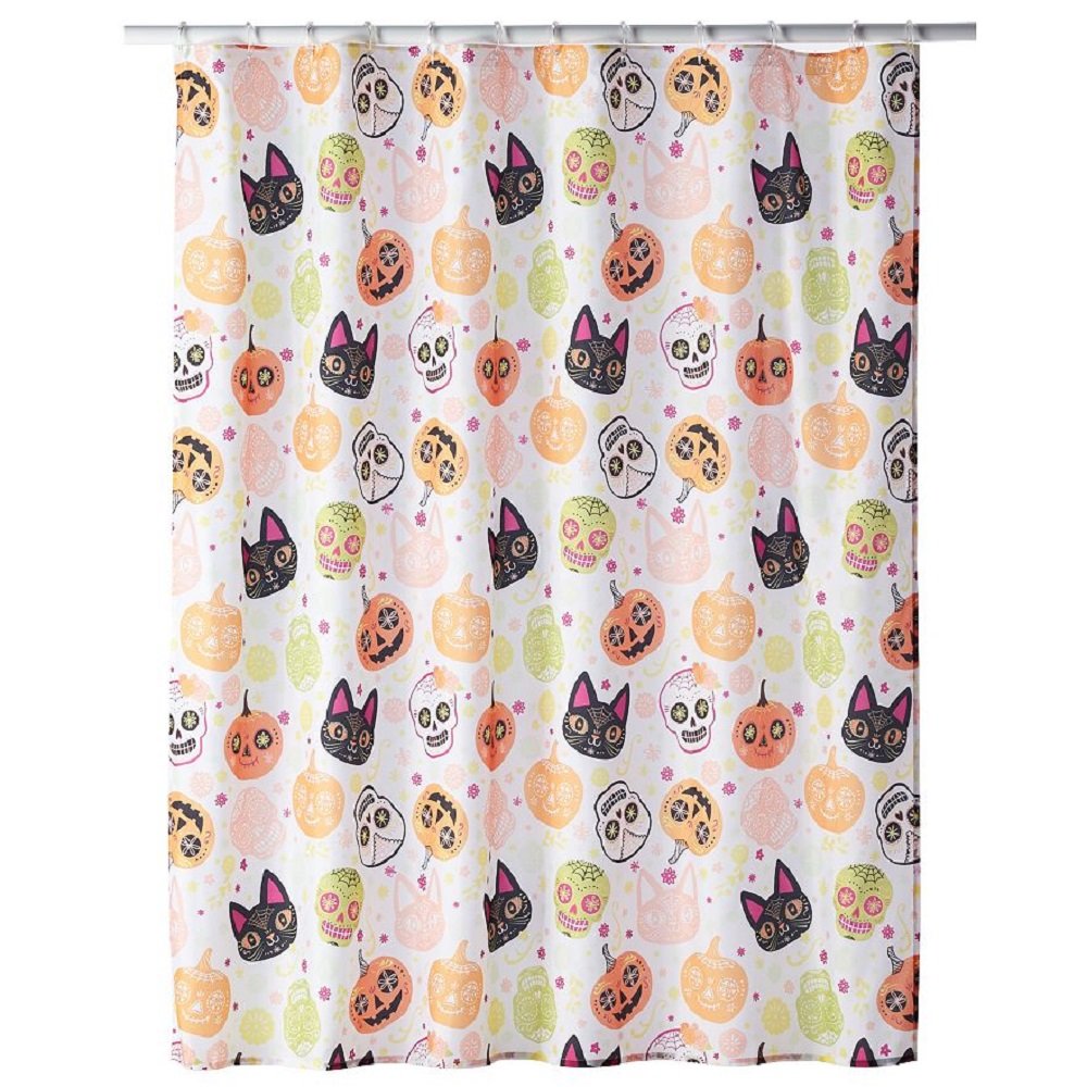 Halloween Shower Curtain Fabric Sugar Skull Day of the Dead Design 70 x 70