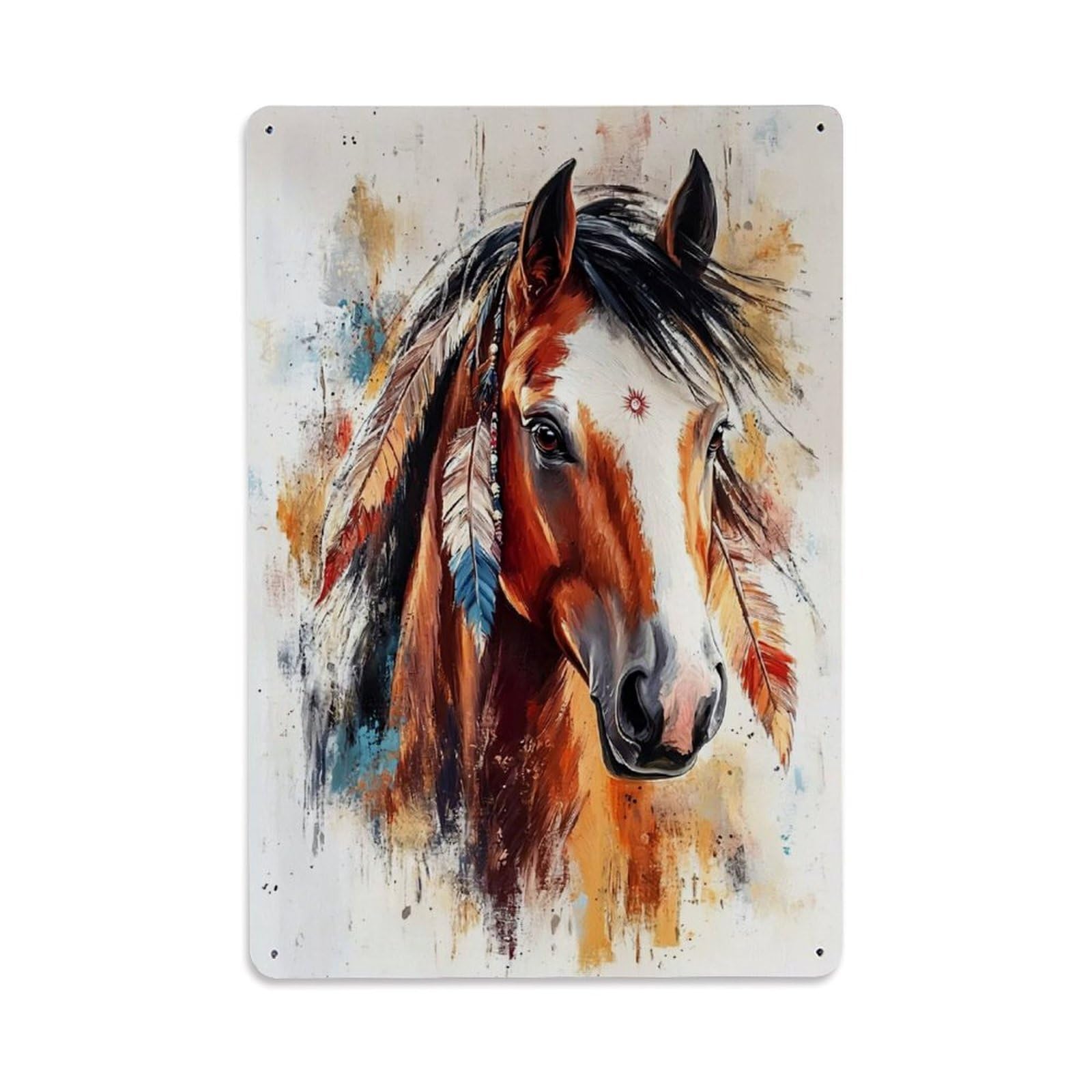 Jdfenggu Vintage Horse Feather Tribal Art Design Retro Metal Tin Sign, Decor Art Poster For Bar, Home, Man Cave, Kitchen, Laundry Room Gift 8X12inch