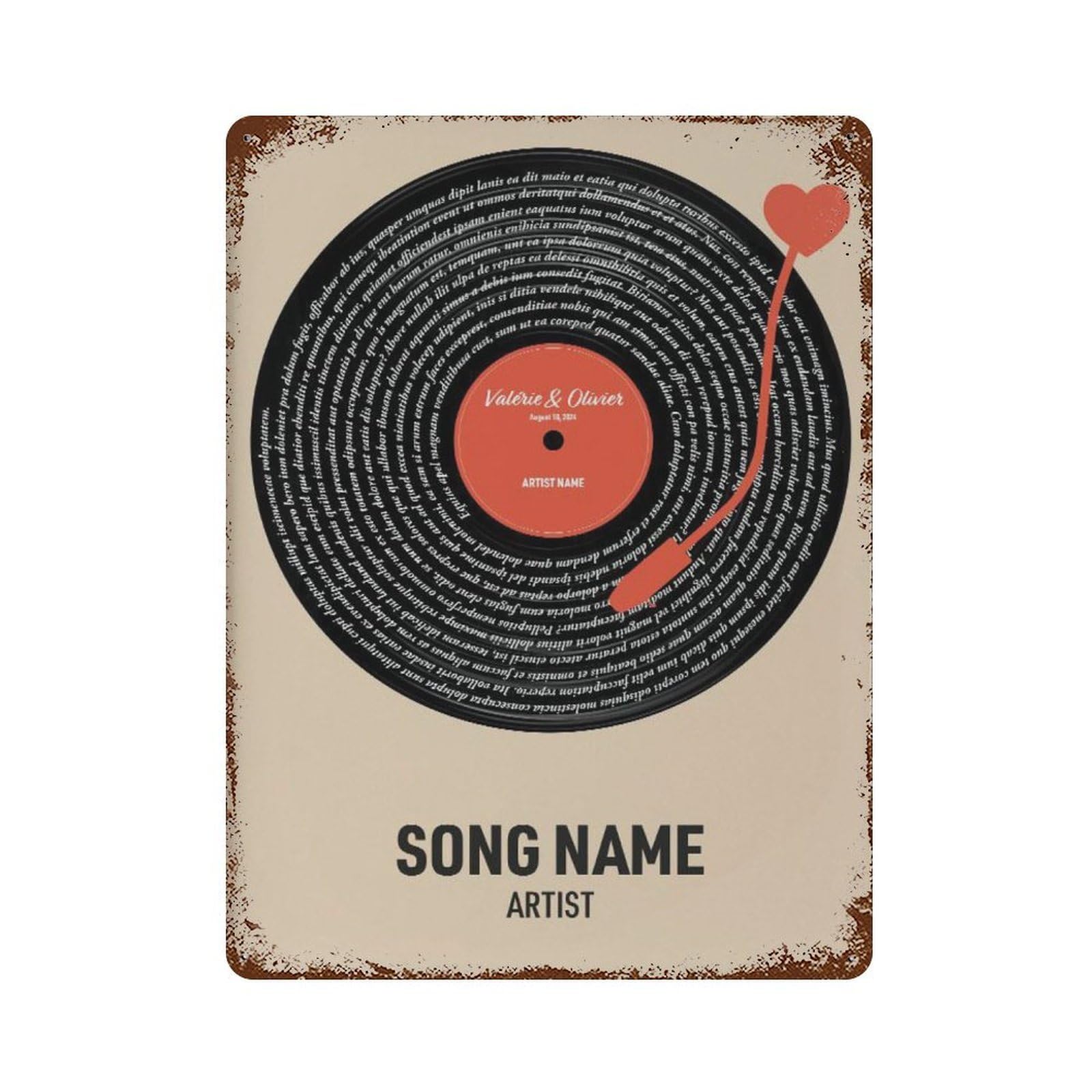 xiaoxiaoshen Custom Song Lyrics Vinyl Record Wall Decor Art Metal Tin Poster Modern Home Decor Art Home Bar Shop Decorations Vintage Sign 40x30cm
