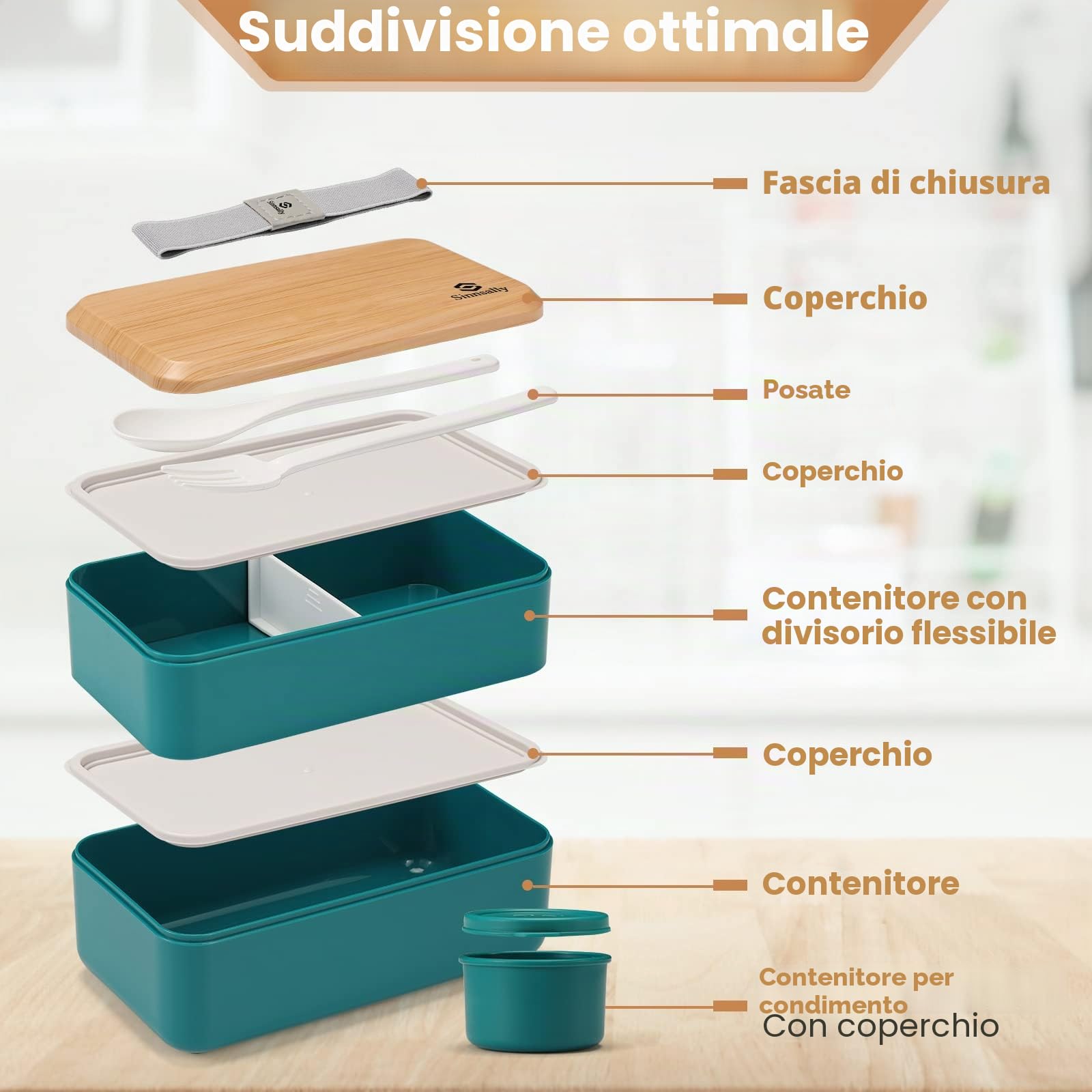 Sinnsally Porta Pranzo,1400ml Bento Lunch Box Prova di Perdite per Adulti,Contenitore per Pranzo a Prova di Perdite con Scomparti Posate senza BPA,Sicuri per Microonde e Lavastoviglie (Verde Nordico)
