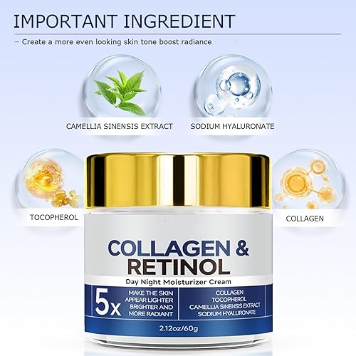 Miniatura 5 de Crema de colágeno con retinol, crema facial antienvejecimiento que reduce las líneas finas y las arrugas, hidratante diario para mujeres y hombres,
