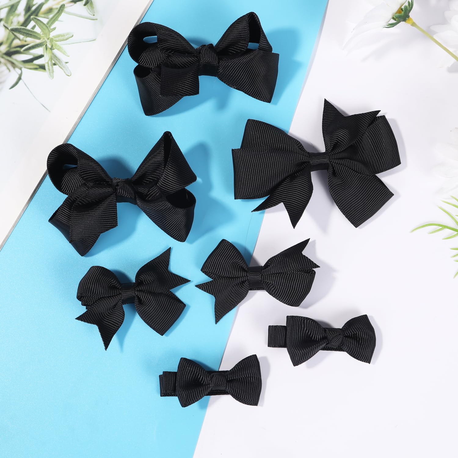 Baby Girls Hair Accessories Set, 8 PCS Fully Lined Baby Bows 2inch 3inch Hair Bows Alligator Clips for Baby Girls Infants Toddlers in Pairs (Black) - Image 5