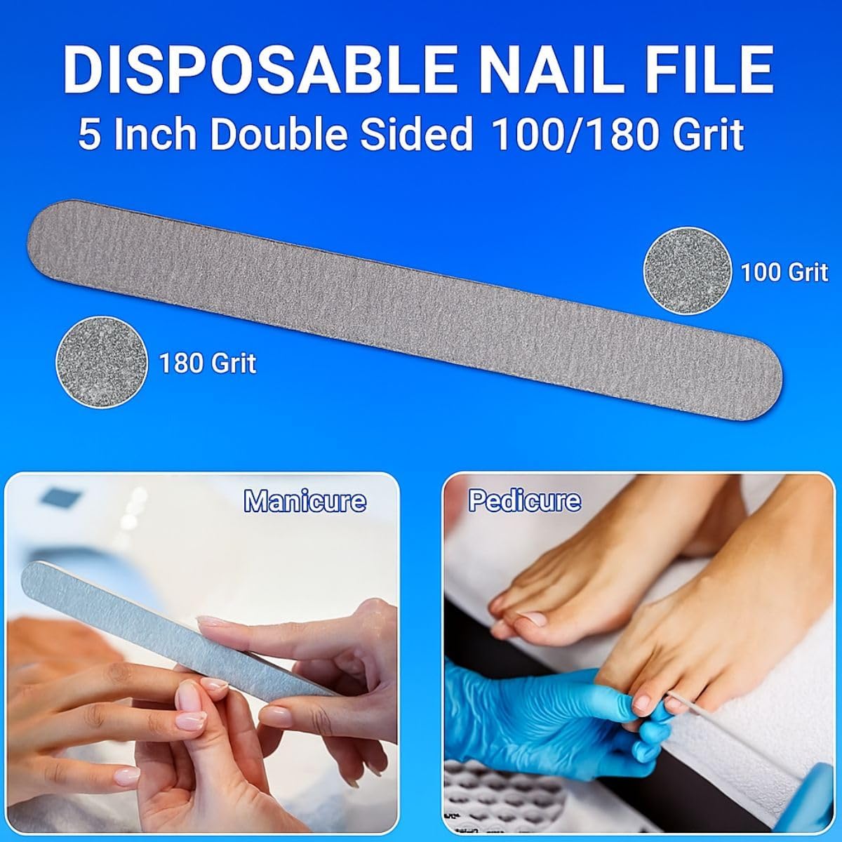 4-Piece Disposable Pedicure Kit, 200 Count – Individually Wrapped Nail Care Set with Yellow Pumice Pad, 80/100 Grit Nail File, Orange Buffer, Toe Separators for Salon & Home Use