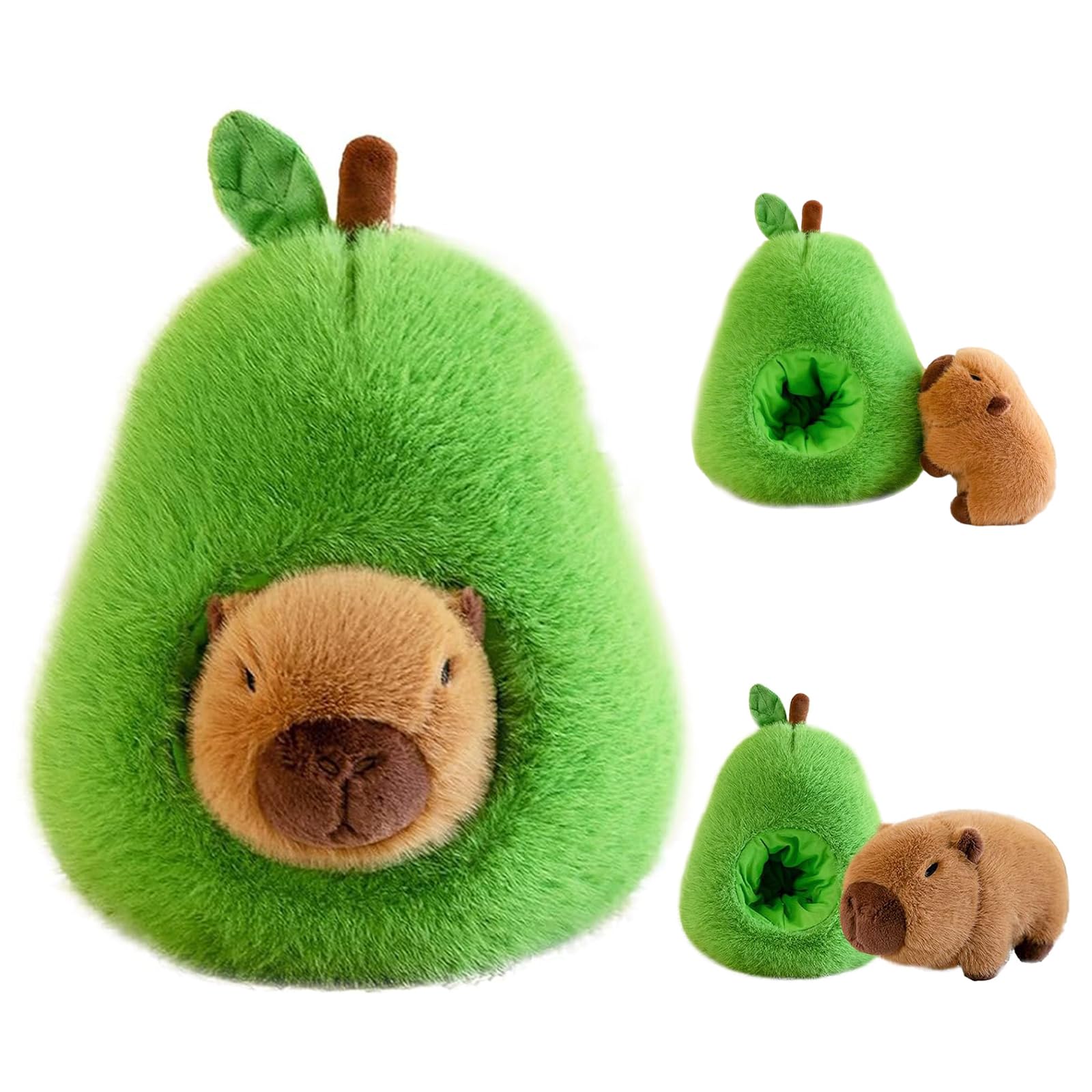 LHOEST Capybara Avocado Kuscheltier, 35cm Capybara Plüschtier Plushie 2 In 1, Süßes Wasserschwein Kuscheltier Stofftier, Wasserschwein Lustige Kuscheltiere für Mädchen Kinder Plüschspielzeug Geschenke