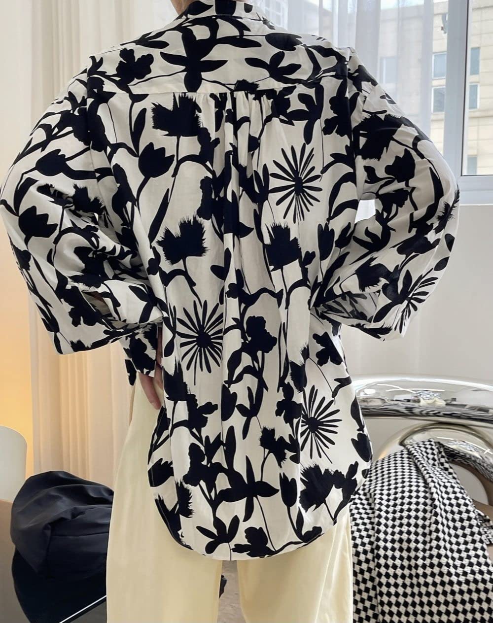 Damen Oberteile,Damen-Leinenbluse, Übergroß, Für Den Sommer, Mit Blumenmuster, Langarm-Shirts, Stehkragen-Oberteile, Elegante Bluse, T-Shirt-Jacke, Lockere Bluse, Tunika, Sweatshirt-Oberteile Für Fr