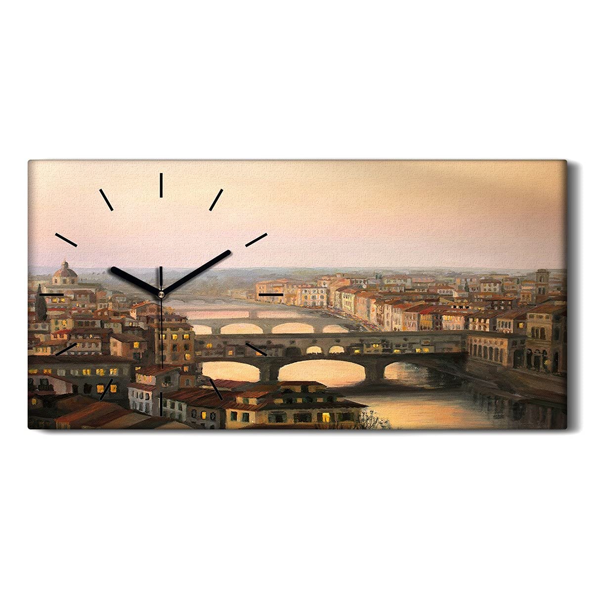 Horloge sur toile silencieuse pour salon moderne motif Italie 60x30cm