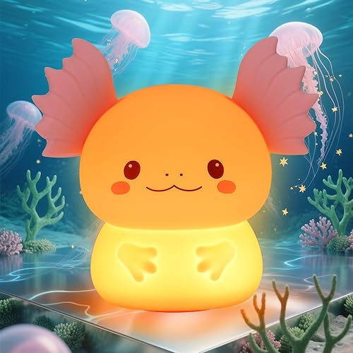 Miniatura 15 de Axolotl - Luz nocturna para niños, 7 colores cambiantes y 3 niveles de brillo ajustables, lámpara de noche de silicona recargable, lámpara de noche