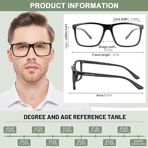 Miniatura 5 de AEZUNI Anteojos de lectura grandes para hombre, de gran tamaño, retro, cuadrados, 1.0, 1.25, 1.5, 1.75, 2.0, 2.25, 2.5, 2.75, 3.0, 3.5, 4.0, 5.0, 6.0