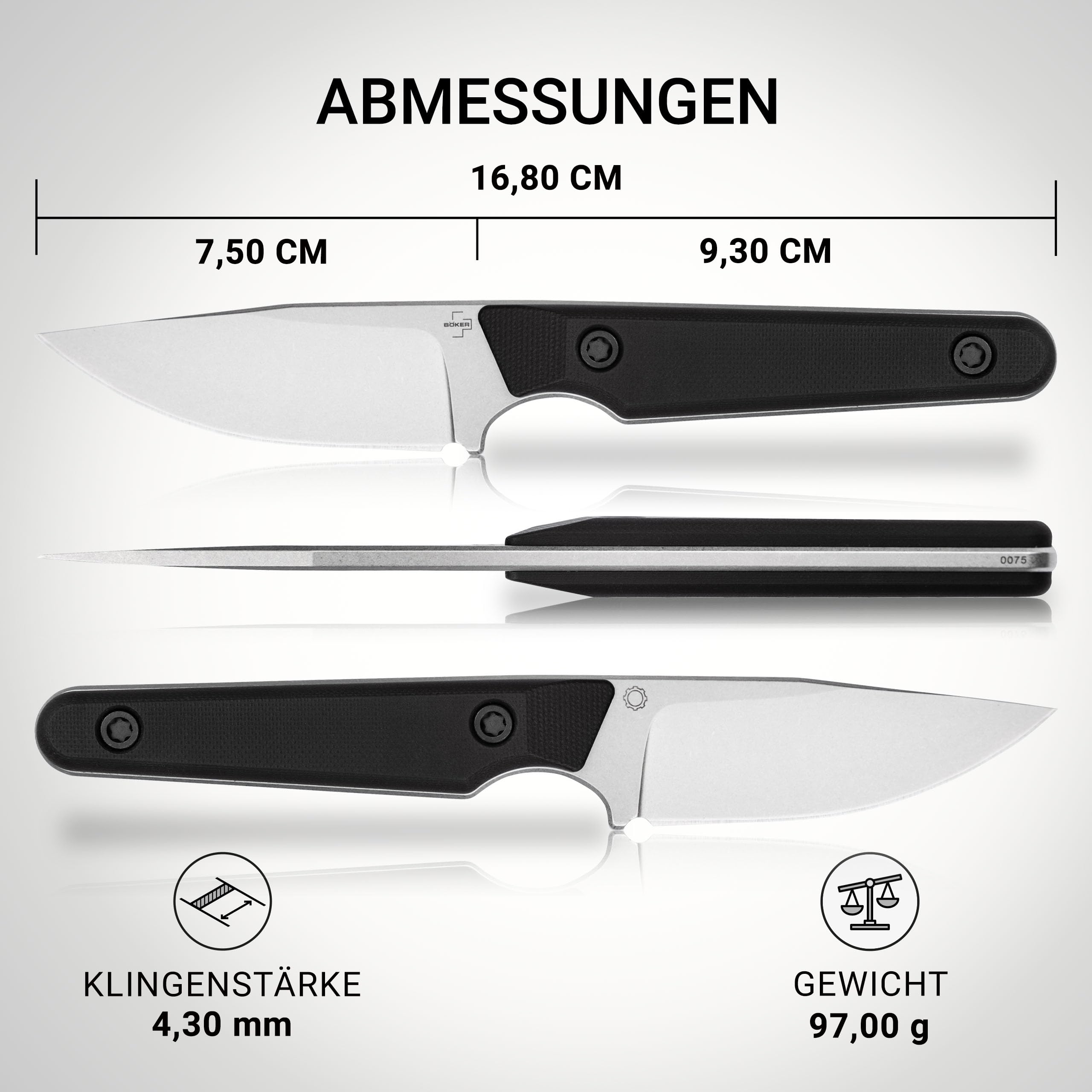 BÖKER PLUS® Sentinal - Outdoor Messer klein mit Kydexscheide & Clip - Neck Knife 42a konform mit 10 Griff schwarz - EDC Messer feststehend mit 7,5 cm Sandvik Klinge - Droppoint Gürtelmesser legal