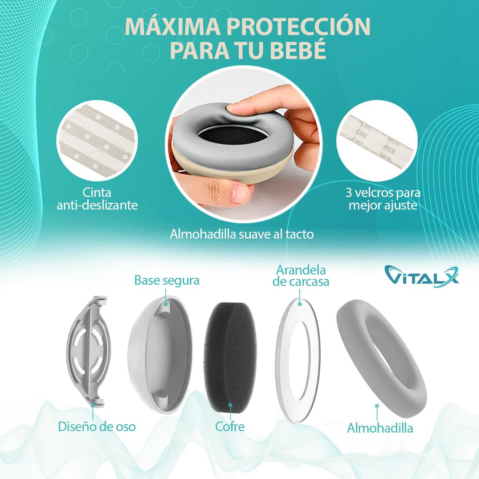 SUPER PACK de Cascos Bebe Antiruido 3 en 1 | Cascos Antiruido Bebe y Cascos Antiruido Niños | De 0 a 48 Meses | Accesorios Bebe | Cascos ruido niños | cascos para bebes antiruido | Beige. — view 4