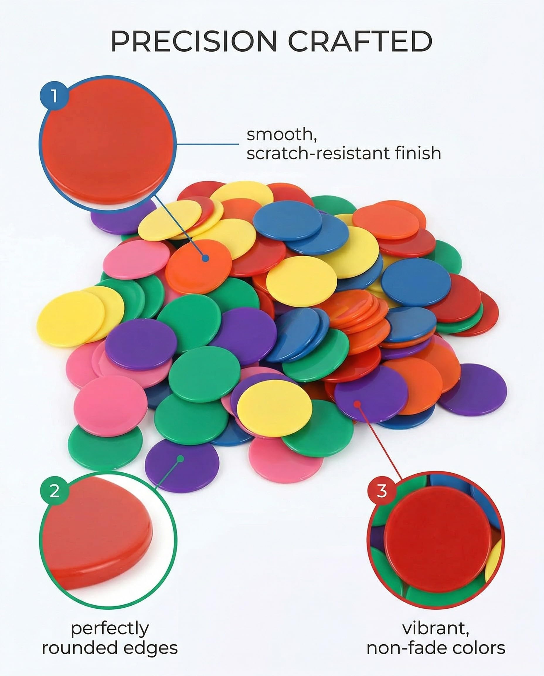 100 Pcs Fiches da Gioco in Plastica,7 Colori, 25mm, per Matematica, Conteggio, Bingo, Carrello Spesa, Token Autoscontro, Giochi Educativi per Bambini