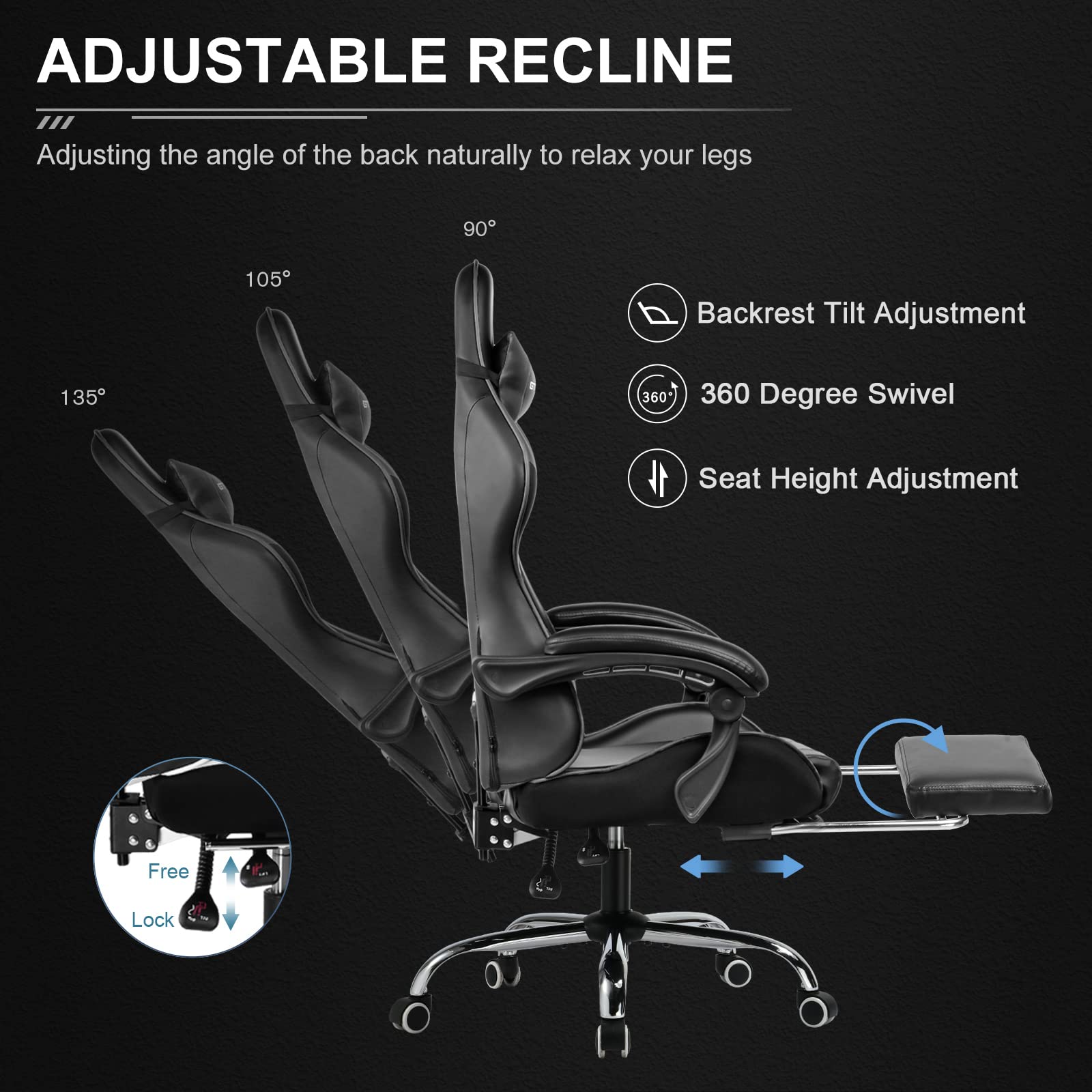 Buy GTPLAYER Gaming Chair, Computer Chair with Footrest and Lumbar