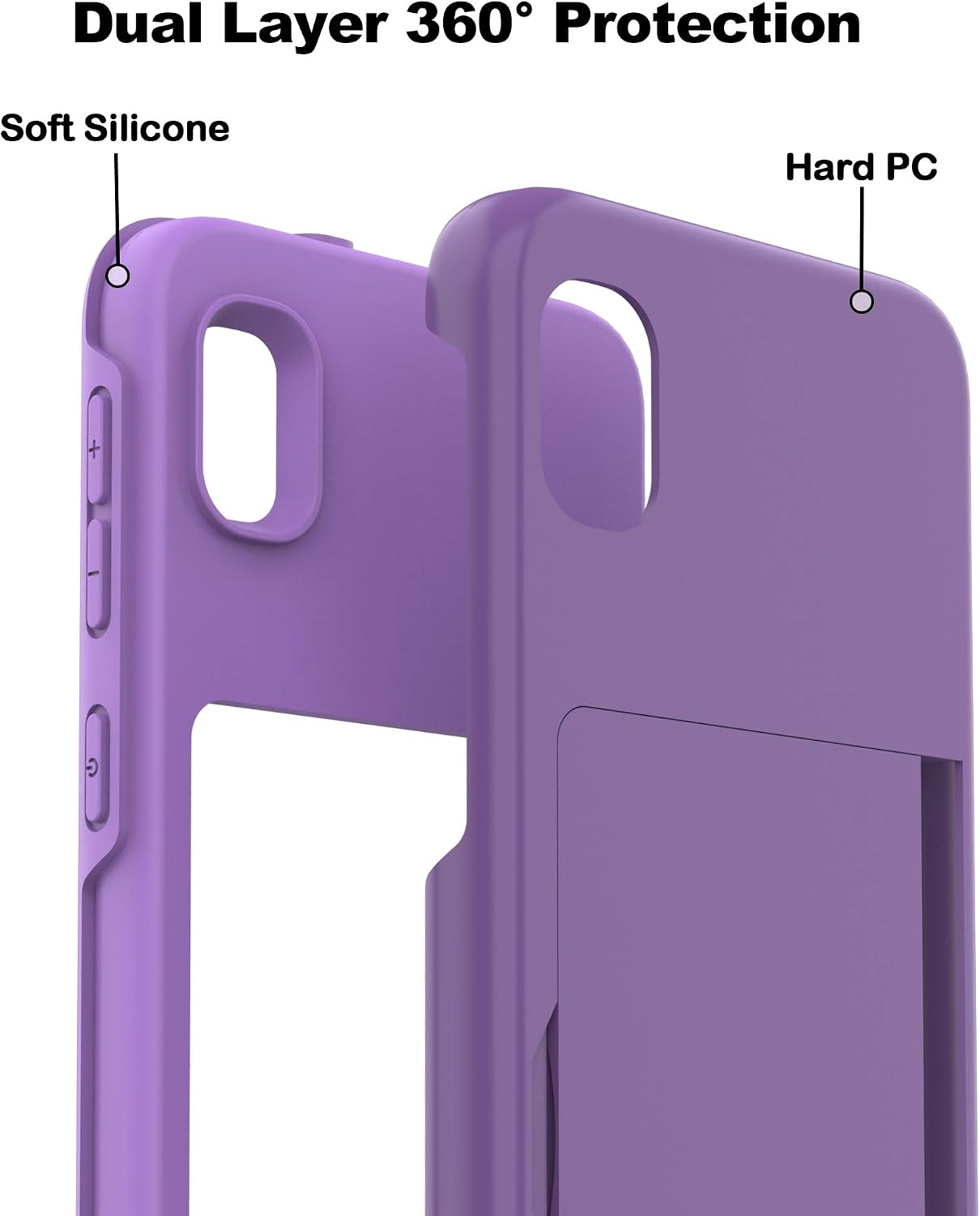 Townshop Galaxy A10E Case, Shockproof Hybrid Case with Card Holder Slot with [Tempered Glass Screen Protector] for Samsung Galaxy A10e - Purple