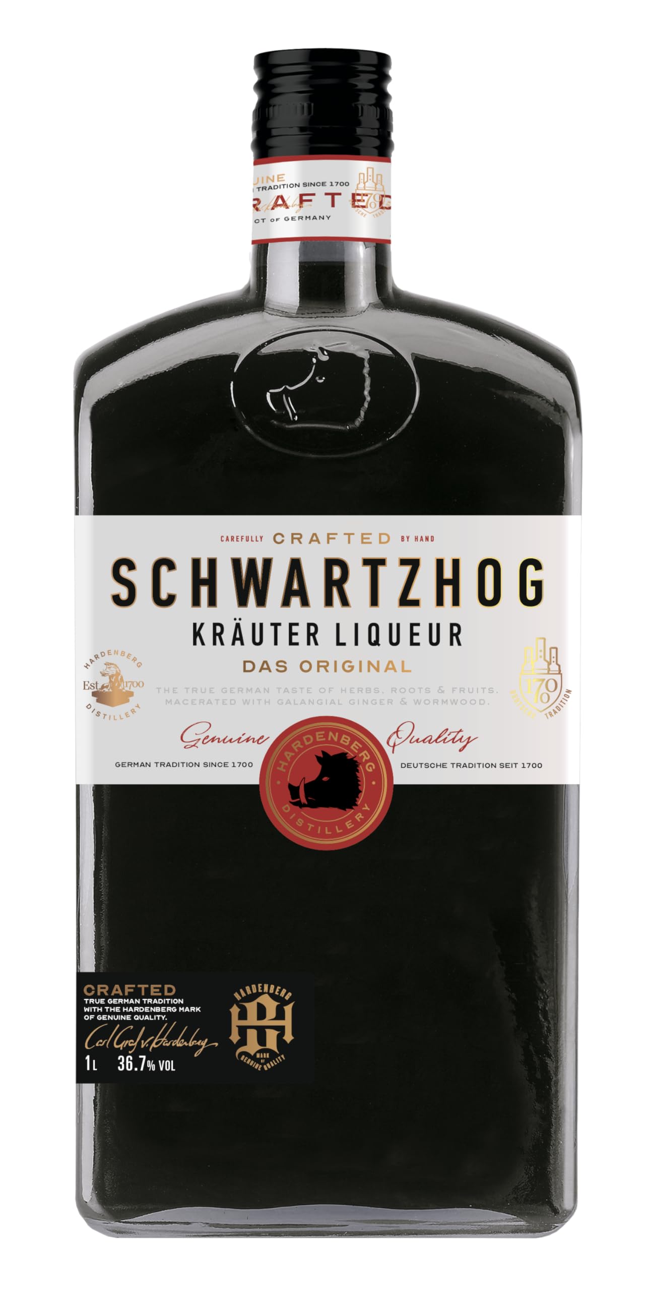 SCHWARTZHOG | Kräuterlikör | Das Original | 36,7% vol. I 1,0 l (Packung mit 6)