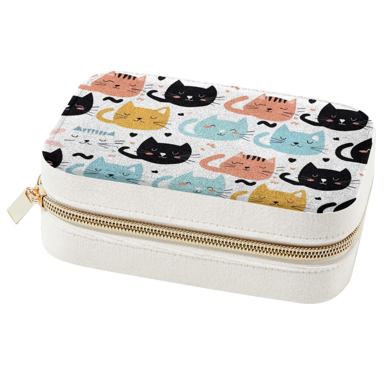 Boîte à bijoux portable chat mignon pour bagues et colliers