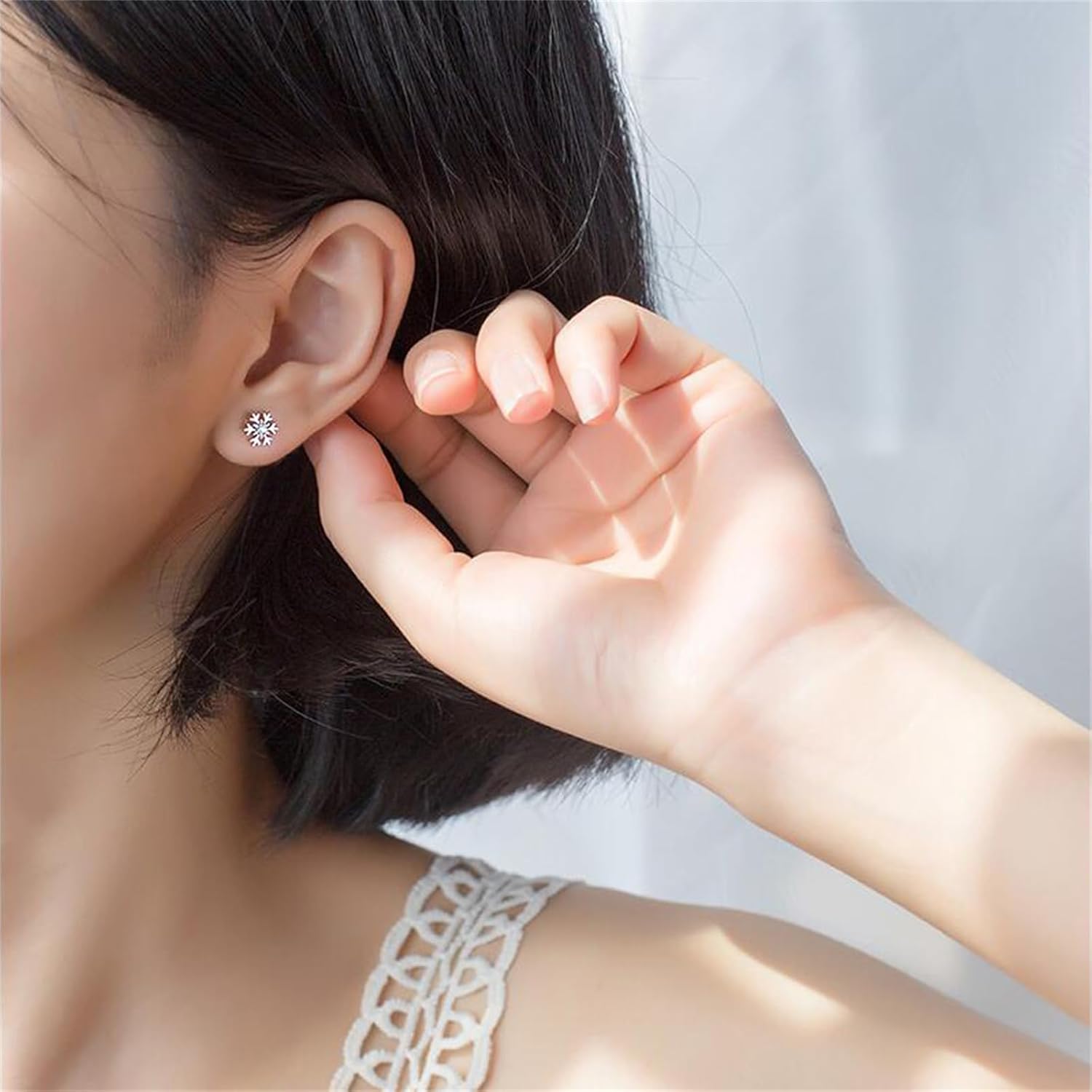 WCRAZYE Snowflake Stud Earrings for Women Dainty Tiny 925 Sterling Silver Earrings Cubic Zirconia Winter Christmas Snowflakes Studs Ear Holiday Party Jewelry Gifts - Image 4