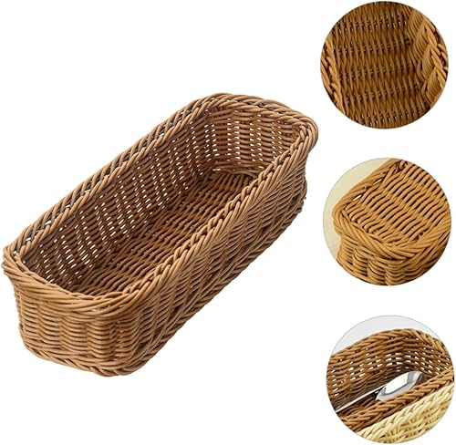 Miniatura 7 de Angoily 2 cestas de almacenamiento de cubiertos tejidas para cesta de almacenamiento, bandeja de almacenamiento de ratán, organizador de cubiertos