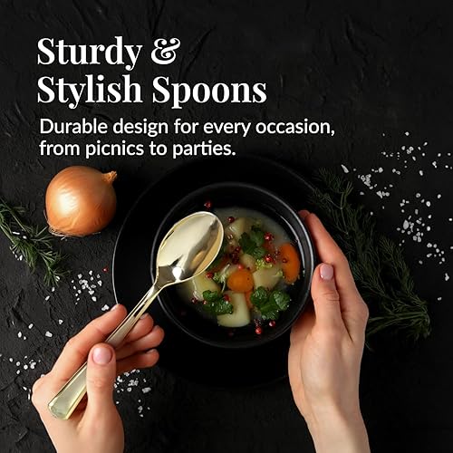 Vista 26 de Prestee 100 cucharas de plástico transparente a granel – Cucharas de plástico desechables duraderas – Cuchara resistente al calor – Paquete de Claro