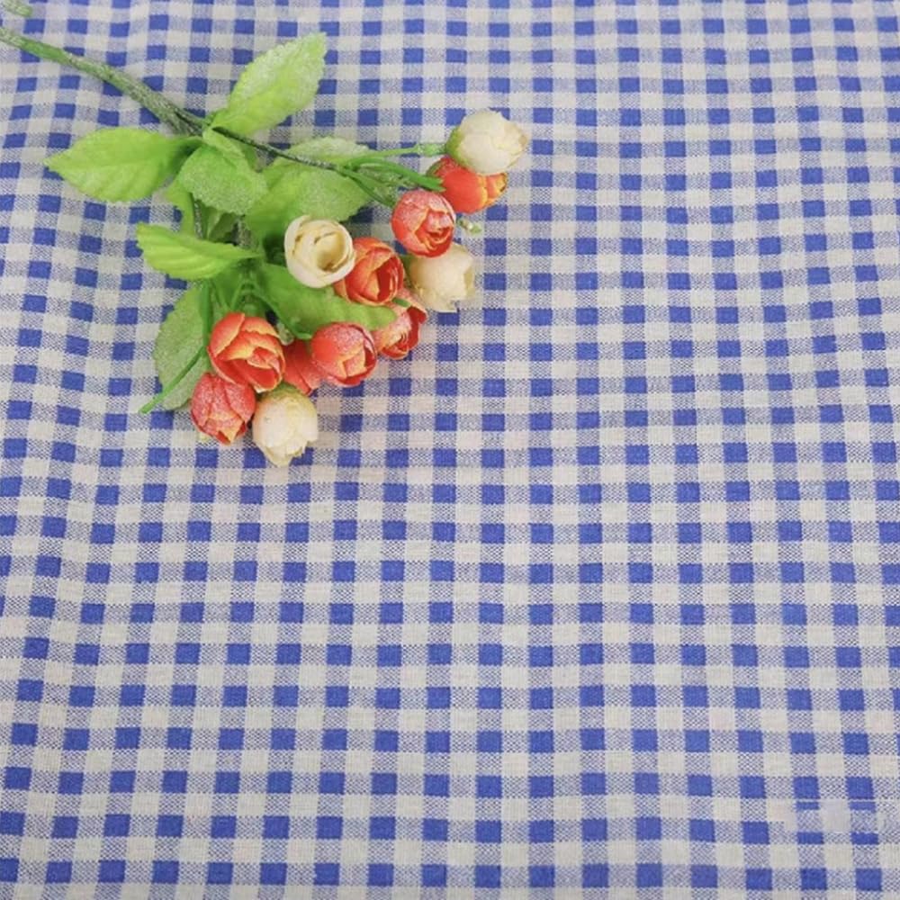 Tela a cuadros de algodón y lino, 5 m x 150 cm, por metros, tela de costura, tela decorativa para costura, manualidades, cortinas, manteles, fundas de sofá, fundas de almohada, ropa, azul