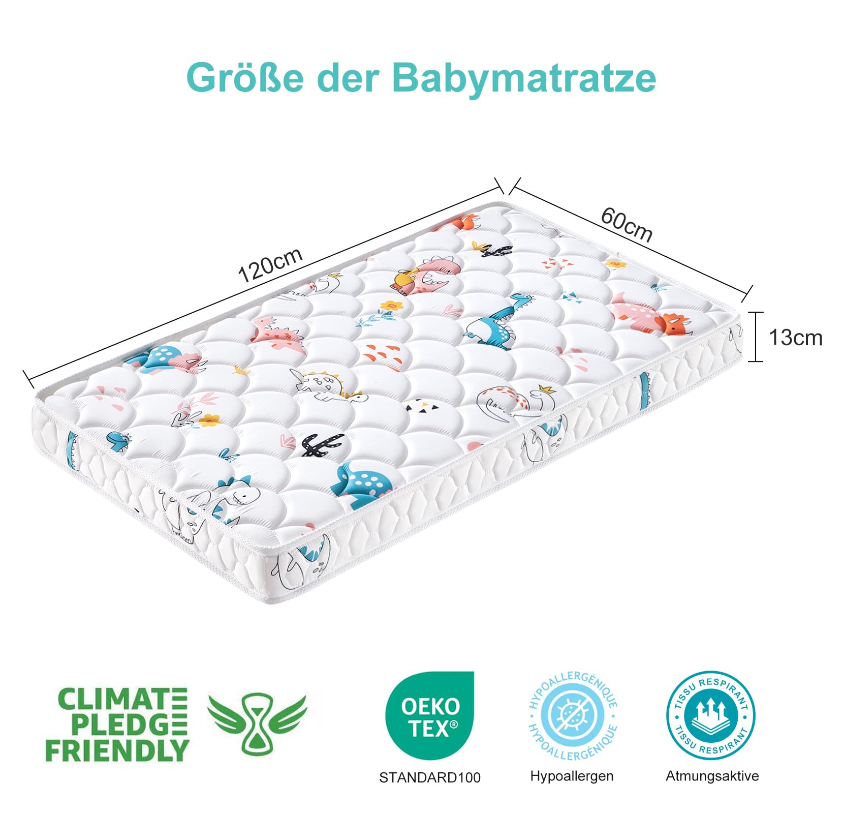 Hochwertige Schaumstoff Matratze 60x120, Hochwertiger Weicher Mikrofaserstoff - Hypoallergen, 13 cm Starke Und Weiche Kindermatratze, Ungiftige Babymatratze Nach Öko-Tex Standard 100.