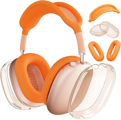 Vista 12 de Funda Protectora para Auriculares AirPods Max, Almohadillas de Silicona para los Oídos/Cubierta para la Diadema/Copas Auriculares de TPU Suave A1