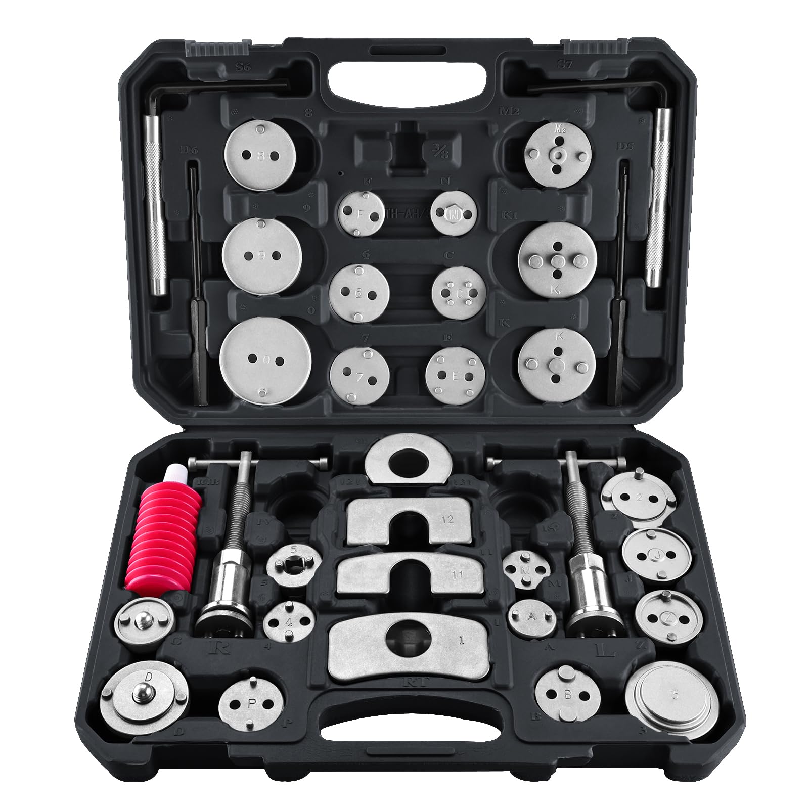 FreeTec 35 Piezas Kit de Herramientas para Pinza de Freno de Disco, Herramienta Resistente para comprimir y retraer pistones de Pinza de Freno para el reemplazo de Pastillas de Freno