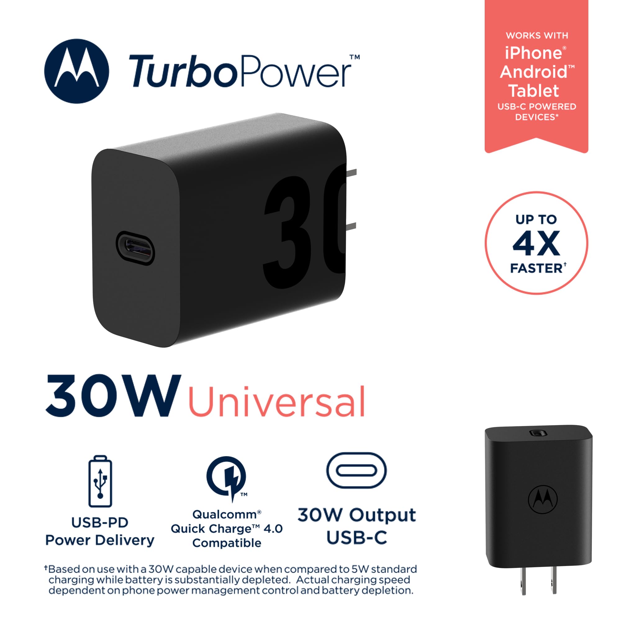 Amazon.com: Motorola TurboPower 30W Charger + Black Silicone Cable