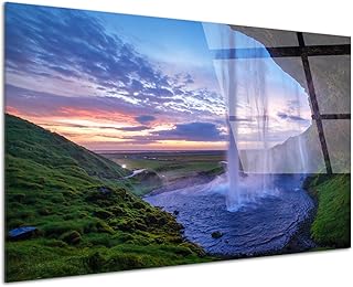 DECLINA, Quadro in plexiglass, Stampa su Vetro Acrilico, Cornice per Foto in plexiglas, plexiglas Chute di Seljalandsfoss, 50 x 30 cm