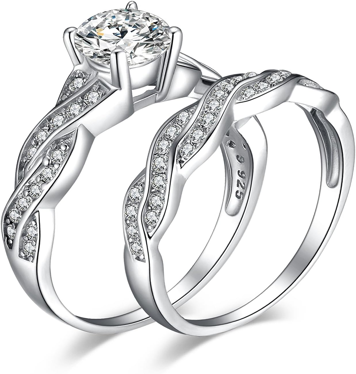 JewelryPalace White Gold Plated 925 Sterling Silver Promise Rings for Women, Wedding Eternity Engagement Rings for her, Infinity Anniversary Simulated Diamond Ring Set, Girls Womens Jewellery Gifts
