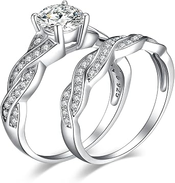 JewelryPalace White Gold Plated 925 Sterling Silver Promise Rings for Women, Wedding Eternity Engagement Rings for her, Infinity Anniversary Simulated Diamond Ring Set, Girls Womens Jewellery Gifts