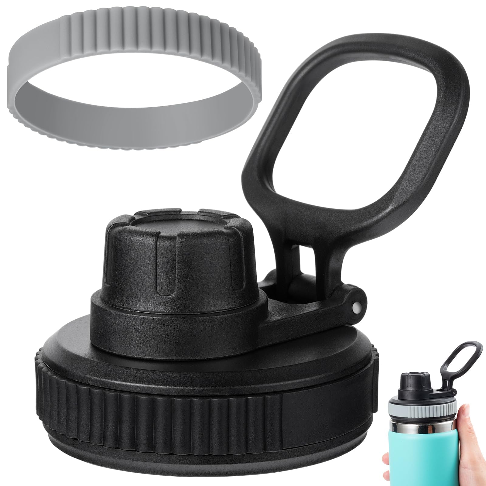 TERRIFI Lid for Hydro Flask Wide Mouth, Chug Lid Replacement Sport Cap, Lids for Hydro Flask 16 20 24 32 40 OZ Wide Mouth, Top Accessories (Black+Grey)