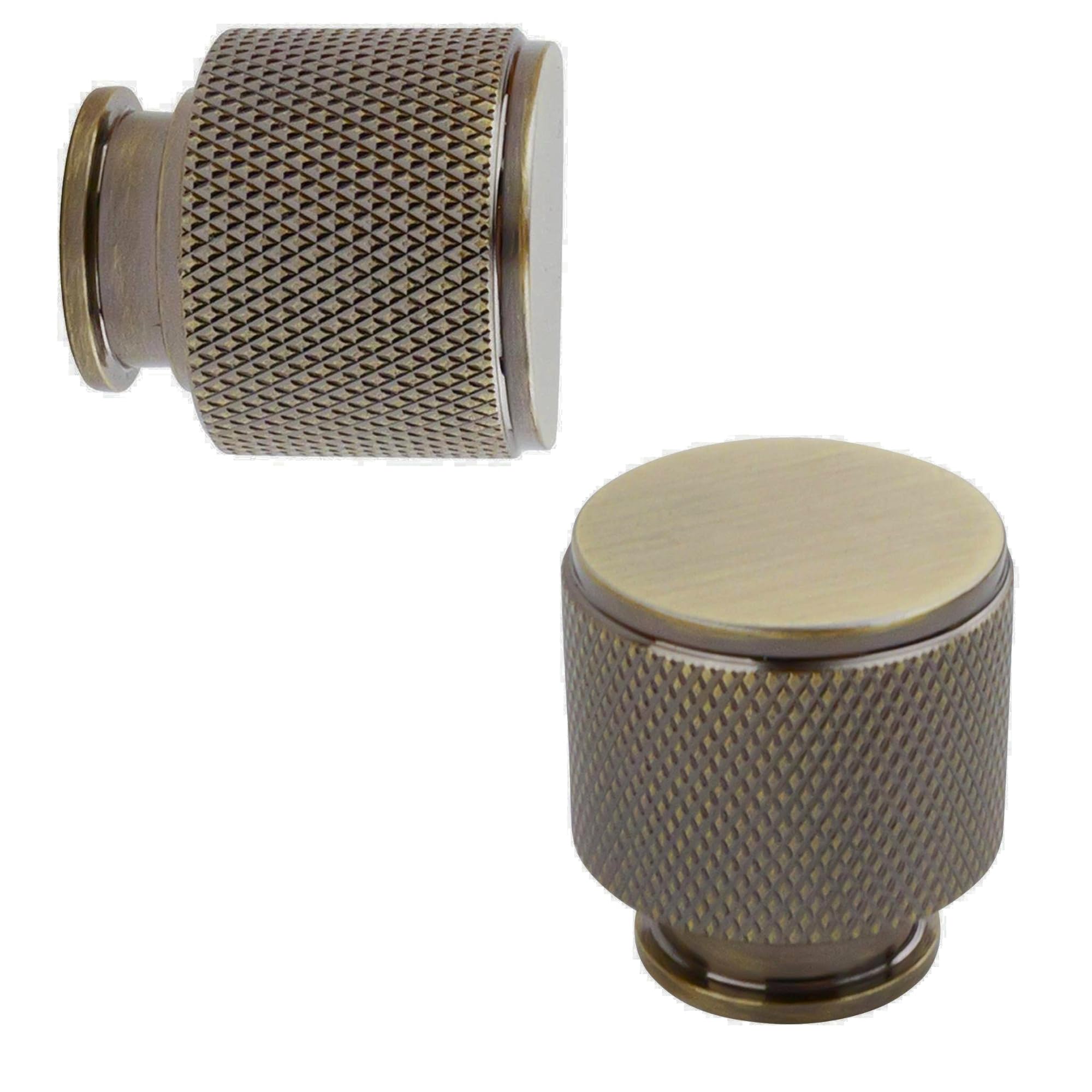 keypak 10 Pack Medium Antique Brass Knurled Cabinet Knobs 25mm Wide