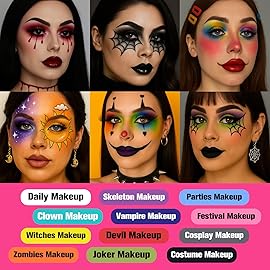 UCANBE Halloween Makeup Palette, 15 Colors Matte Black White Red Blue Green Purple Pink Eye Shadow, High Pigmented Blendable Bright & Dark Shade Pallet for Cosplay SFX Costume Stage Parties