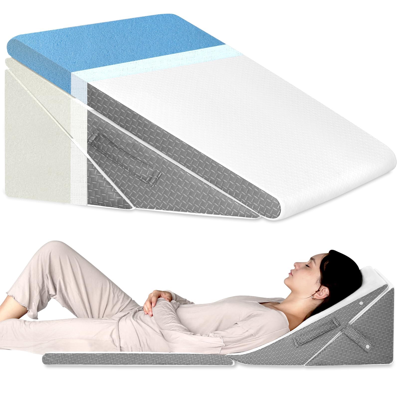 KingPavonini Cuscino a cuneo per letto, 4 altezze regolabili, Memory Foam, Ideale Dopo l'intervento Chirurgico per il Supporto di Schiena, Gambe e Ginocchia, Reflusso Acido, Bruciore di Stomaco