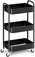 Vista 1 de CAXXA 3-Tier Rolling Metal Storage Organizer - Mobile Utility Cart, Kitchen Cart with Caster Wheels (Black)